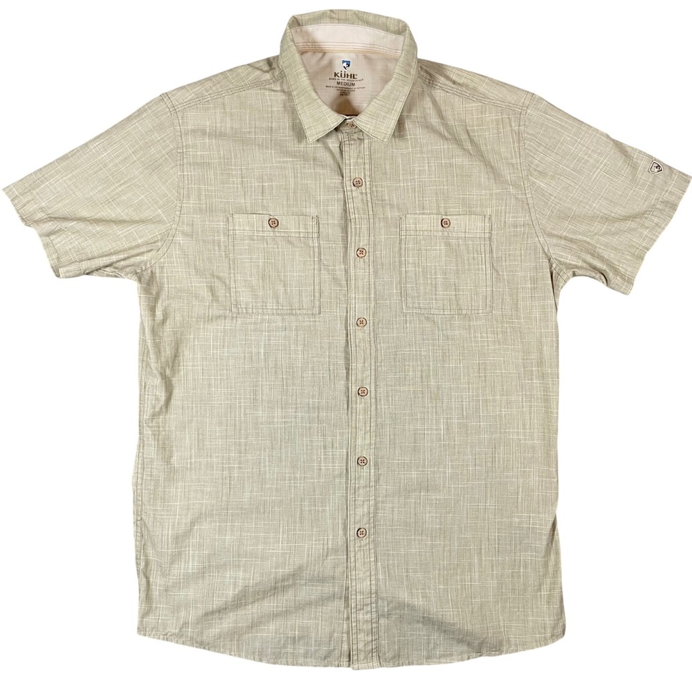 Kuhl Karib Shirt Mens Medium Beige Grid Pattern Outdoors‎ Hiking Beach Casdual